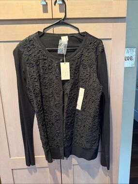 a new day Black Floral Appliqué Button-Front Cardigan